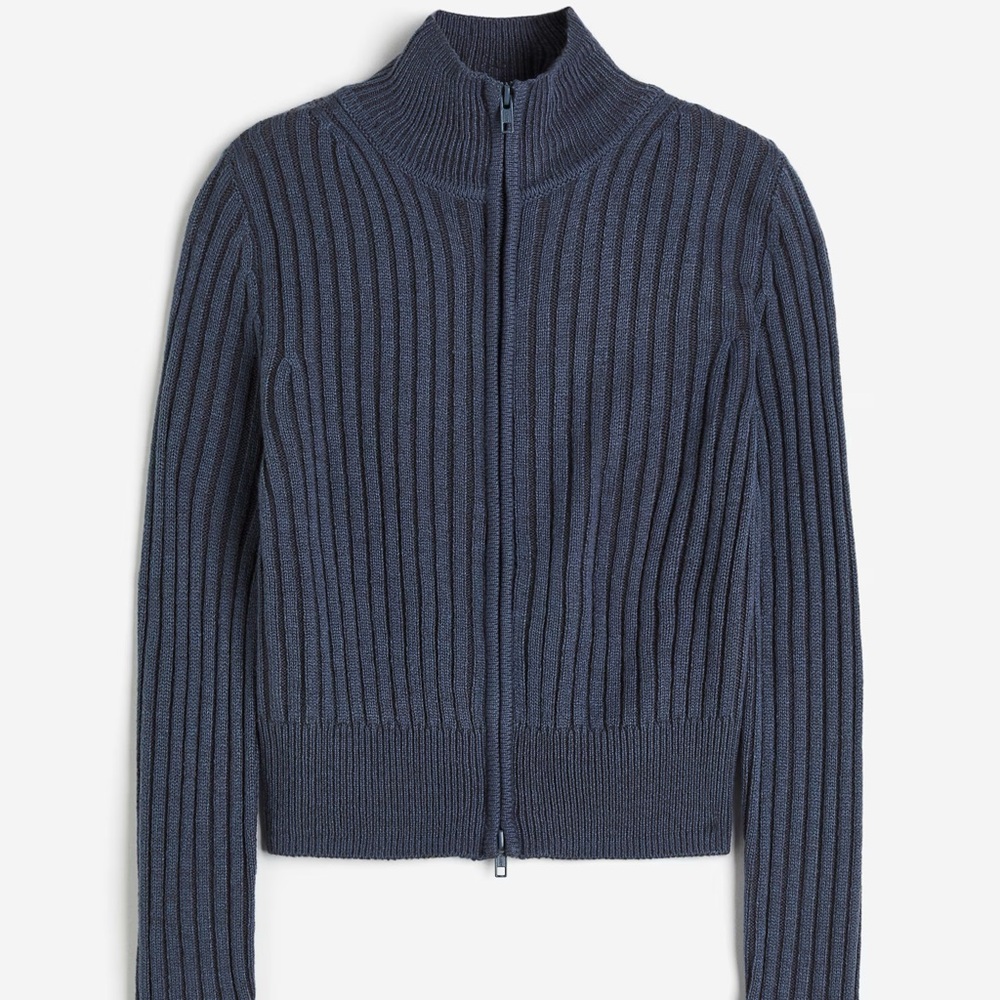 H&M blue Rib-knit zip-through cardigan